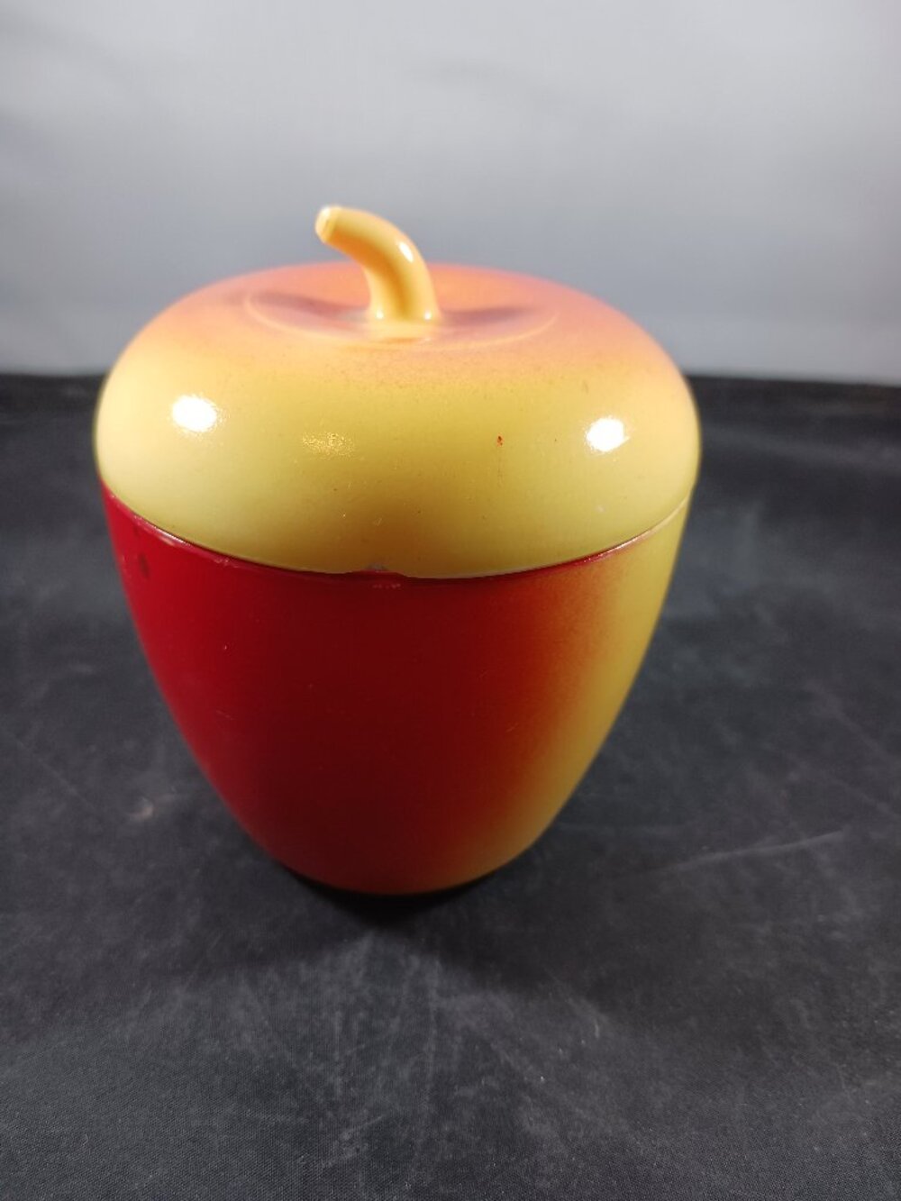 Vintage Hazel Atlas Apple Shaped Painted Milk Glass Jam Jar